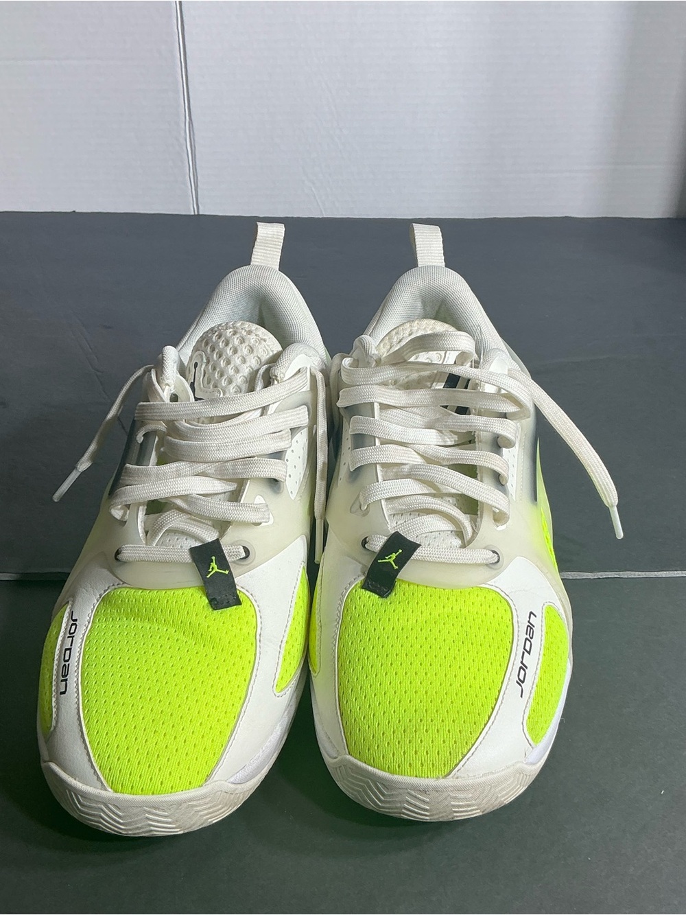 Jordan Mens Neon Yellow and White Athletic Sneakers